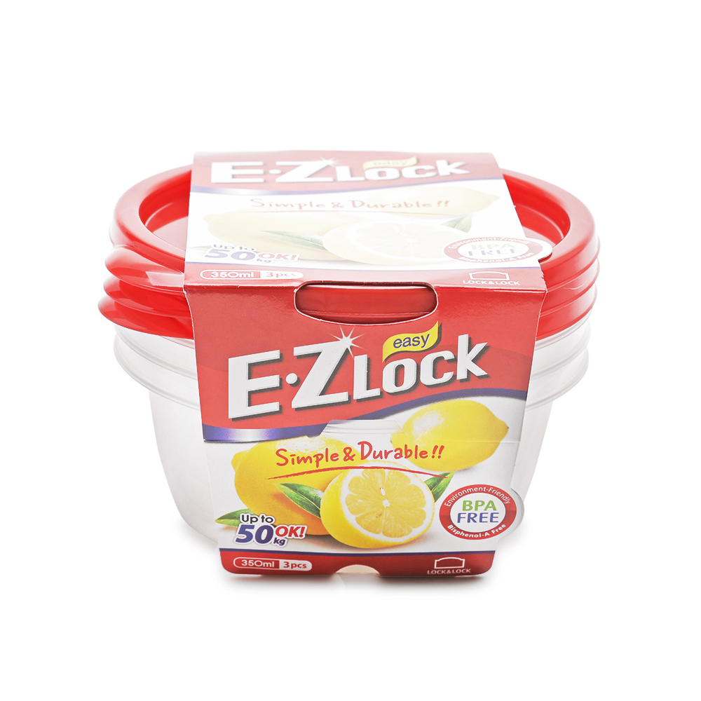 Bộ 3 Hộp Bảo Quản Thực Phẩm Ezlock Nắp Đỏ 350ml - LocknLock - HLE9404S, , large image number 0